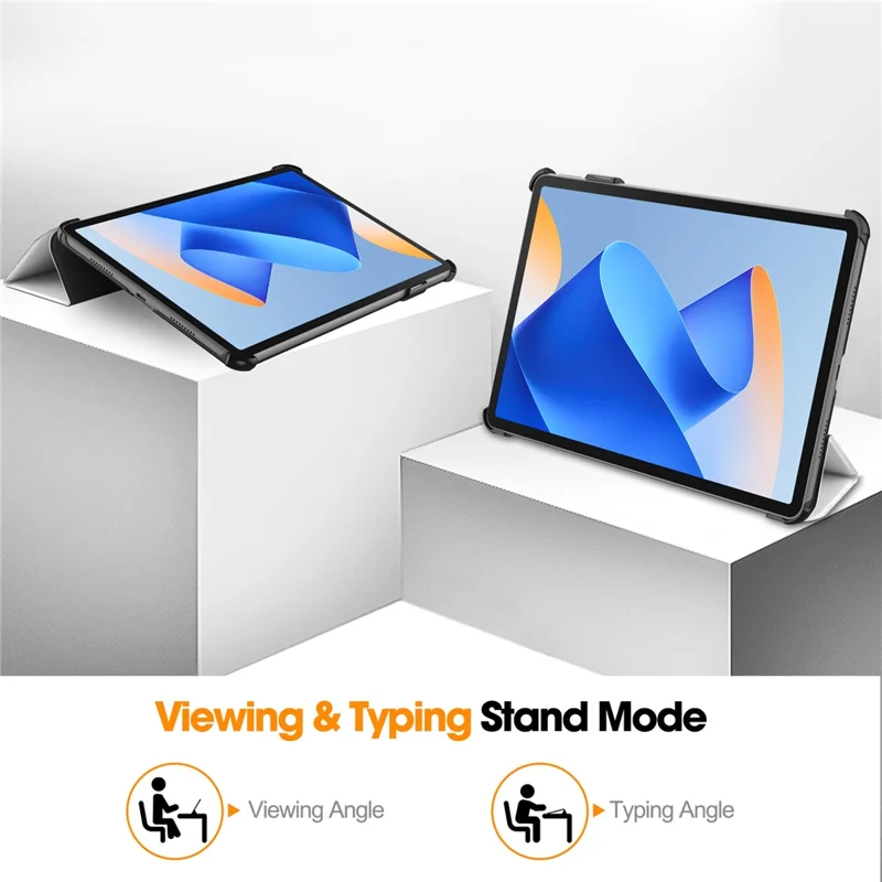 Etui trójsegmentowe z funkcją automatycznego wybudzania/uspawnienia, z tworzywa PC i skóry PU, z rysunkiem kota, do Huawei MatePad 11 (2023)