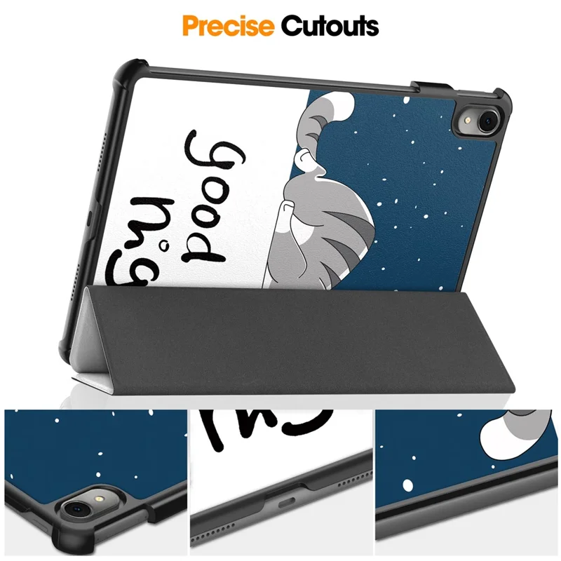 Etui trójsegmentowe z funkcją automatycznego wybudzania/uspawnienia, z tworzywa PC i skóry PU, z rysunkiem kota, do Huawei MatePad 11 (2023)