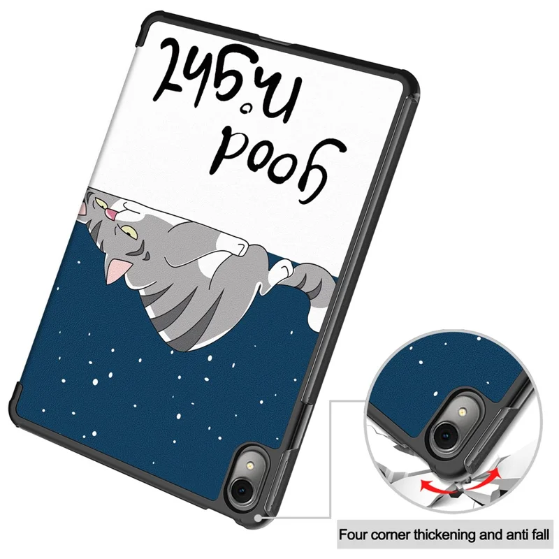 Etui trójsegmentowe z funkcją automatycznego wybudzania/uspawnienia, z tworzywa PC i skóry PU, z rysunkiem kota, do Huawei MatePad 11 (2023)