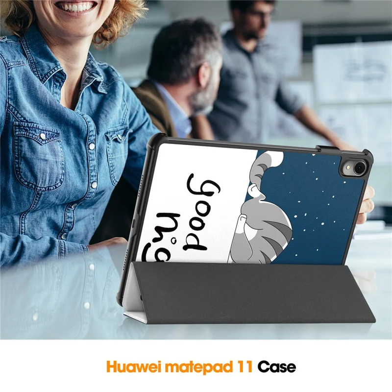 Etui trójsegmentowe z funkcją automatycznego wybudzania/uspawnienia, z tworzywa PC i skóry PU, z rysunkiem kota, do Huawei MatePad 11 (2023)