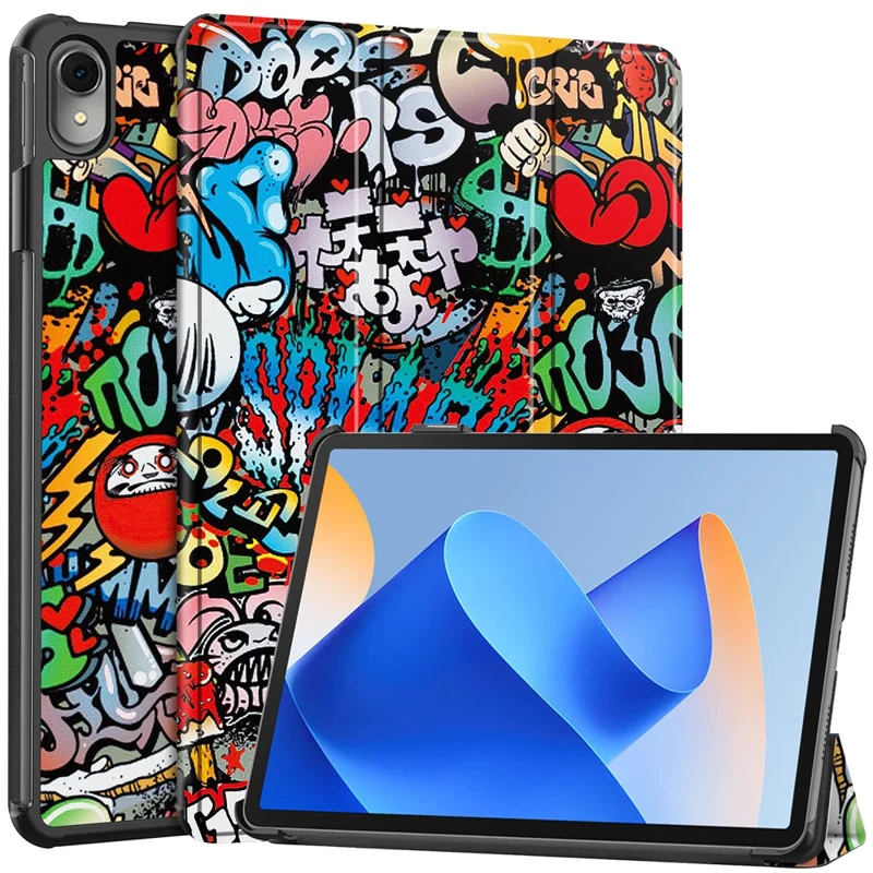 For Huawei MatePad 11 (2023) Trifold Stand Tablet Case PU Leather Pattern Cover with Auto Wake / Sleep - Graffiti