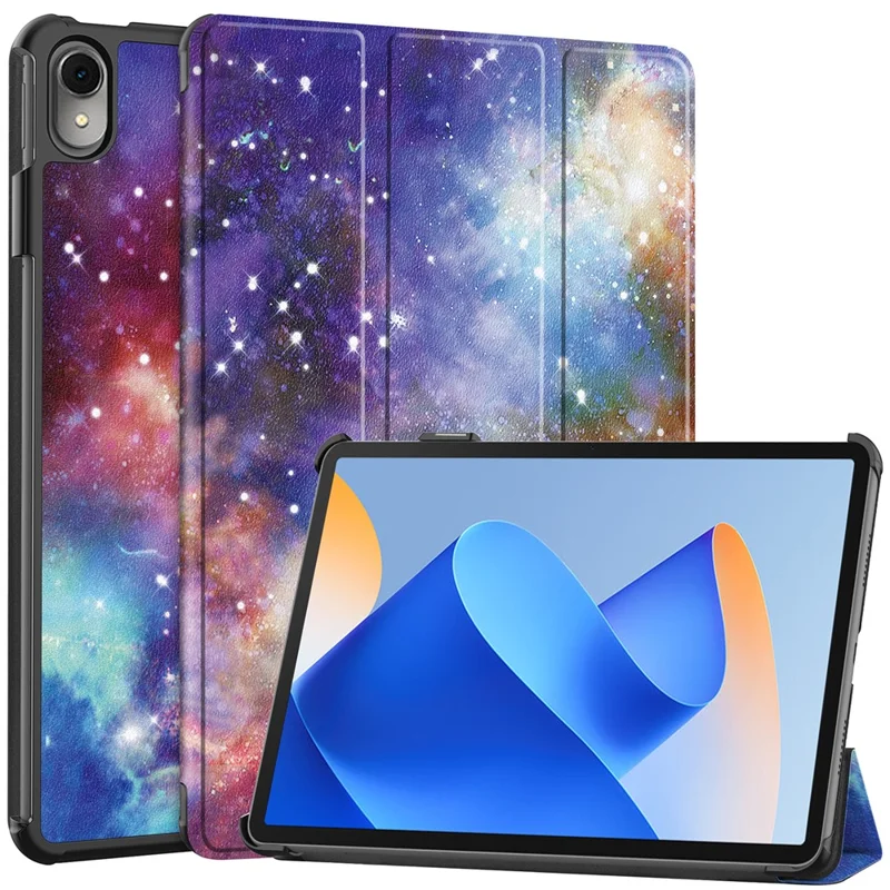 For Huawei MatePad 11 (2023) Trifold Stand Tablet Case PU Leather Pattern Cover with Auto Wake / Sleep - Galaxy