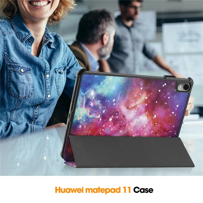 For Huawei MatePad 11 (2023) Trifold Stand Tablet Case PU Leather Pattern Cover with Auto Wake / Sleep - Galaxy