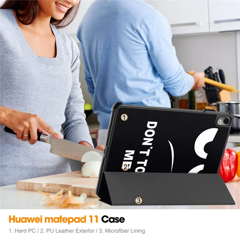 For Huawei MatePad 11 (2023) Trifold Stand Tablet Case PU Leather Pattern Cover with Auto Wake / Sleep - Don't Touch Me