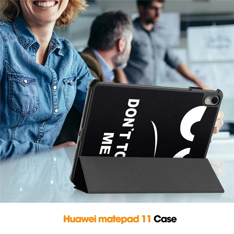 For Huawei MatePad 11 (2023) Trifold Stand Tablet Case PU Leather Pattern Cover with Auto Wake / Sleep - Don't Touch Me