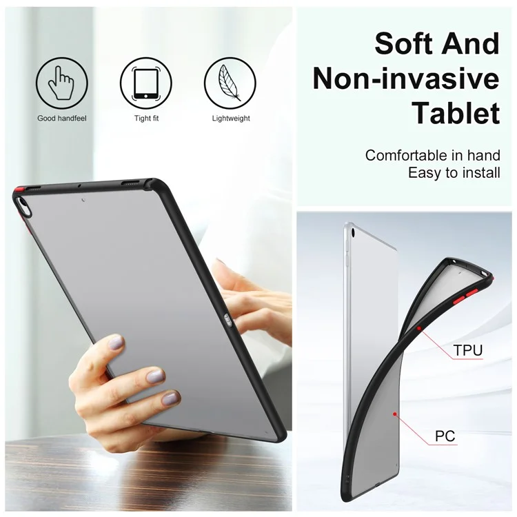 For iPad Air 10.5 inch (2019) Matte Translucent Tablet Case PC+TPU Contrast Color Tablet Cover - Black