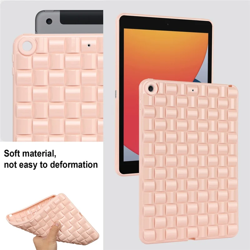 For iPad 10.2 (2021) / (2019) / (2020) Soft TPU Case Protective Tablet Cover Woven Texture Anti-Slip Case - Pink