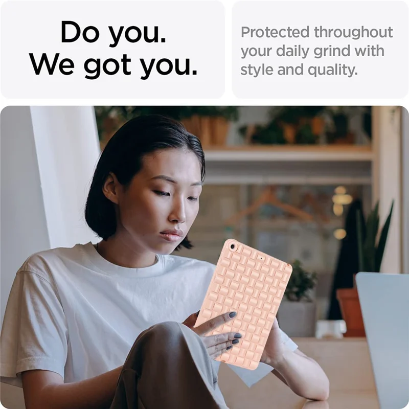 For iPad 10.2 (2021) / (2019) / (2020) Soft TPU Case Protective Tablet Cover Woven Texture Anti-Slip Case - Pink