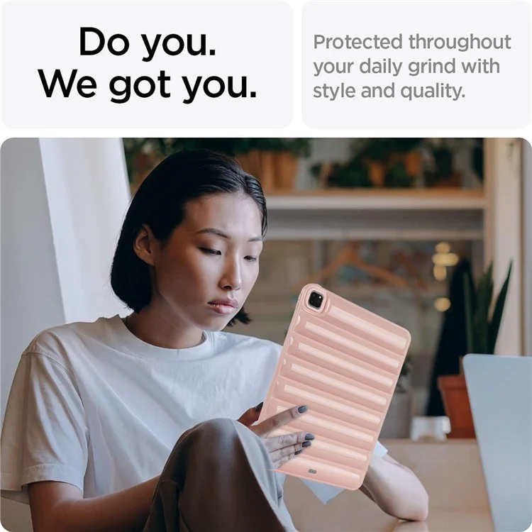 Para iPad Pro 12.9 (2021) / (2020) / (2022) Capa a prova de choques para tablet Down Jacket Texture Soft TPU - Rosa