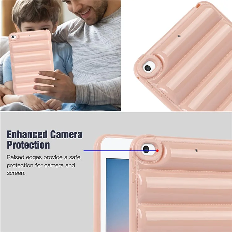 Para iPad mini 4 / iPad mini (2019) de 7.9 pulgadas Funda para tableta antirrasguños con textura de chaqueta acolchada Carcasa de TPU blanda - Rosa