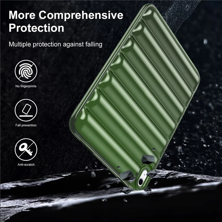 TPU Tablet Case for iPad (2025) / 10.9 (2022) Shockproof Case Soft Puffer Down Jacket Design Back Cover - Green