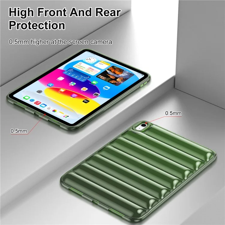 TPU Tablet Case for iPad (2025) / 10.9 (2022) Shockproof Case Soft Puffer Down Jacket Design Back Cover - Green