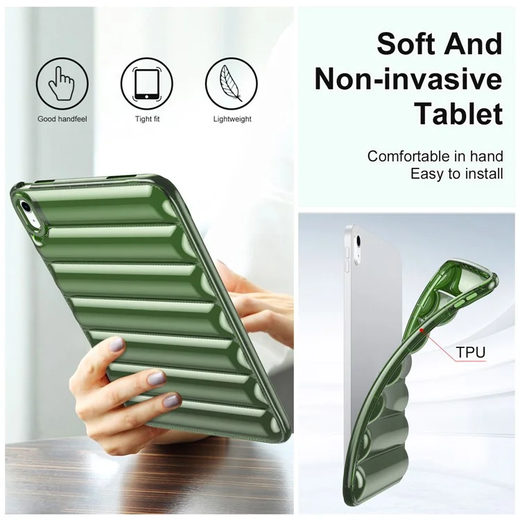 TPU Tablet Case for iPad (2025) / 10.9 (2022) Shockproof Case Soft Puffer Down Jacket Design Back Cover - Green