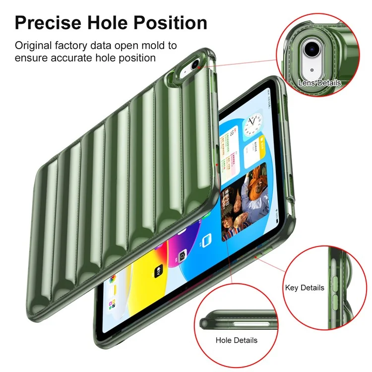 TPU Tablet Case for iPad (2025) / 10.9 (2022) Shockproof Case Soft Puffer Down Jacket Design Back Cover - Green