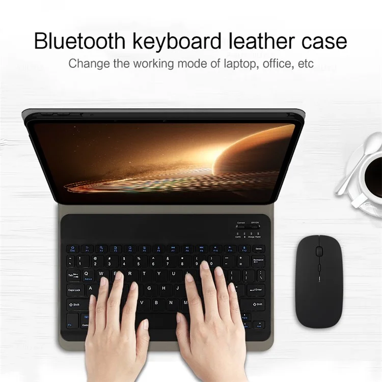 Para Oppo Pad 2 Leather Stand Tablet Case com Teclado Sem Fio Magnético Destacável (Sem Touchpad) - Preto