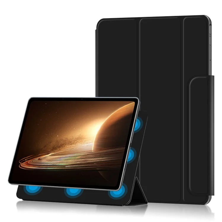 For Oppo Pad 2 PU Leather Tablet Case Magnetic Tri-fold Stand Protective Cover - Black