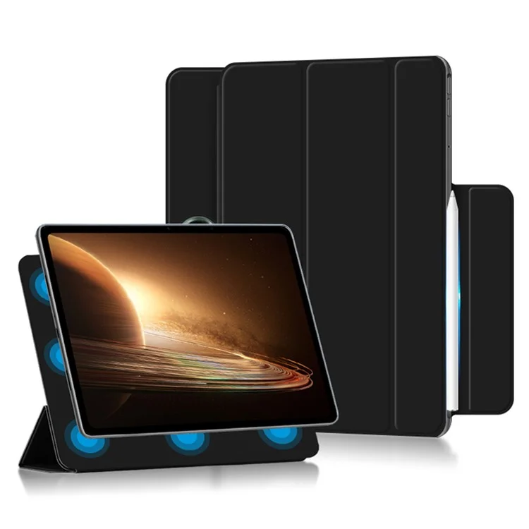 For Oppo Pad 2 PU Leather Tablet Case Magnetic Tri-fold Stand Protective Cover - Black