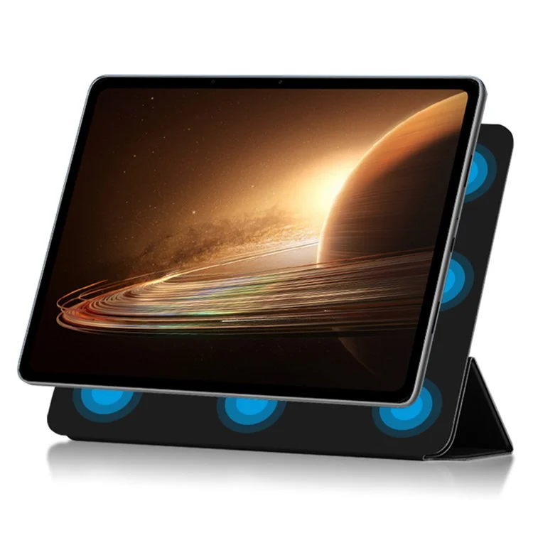 Für Oppo Pad 2 PU-Leder-Tablet-Hülle, magnetischer Dreifach-Ständer, Schutzhülle - Schwarz