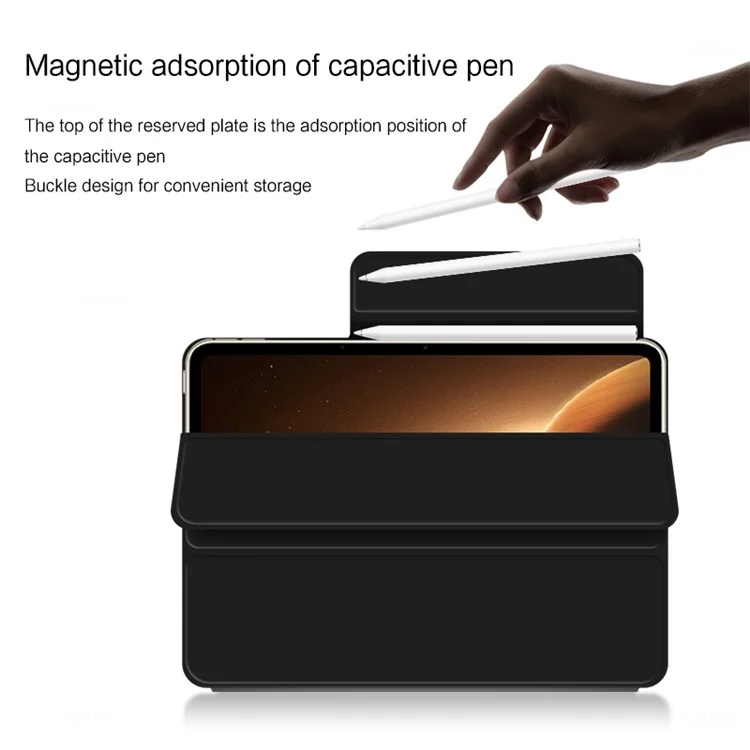 Für Oppo Pad 2 PU-Leder-Tablet-Hülle, magnetischer Dreifach-Ständer, Schutzhülle - Schwarz