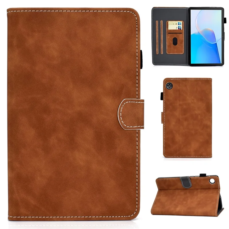 For Huawei MatePad SE 10.4-inch Shockproof Case Cowhide Texture PU Leather Tablet Cover with Card Holder - Brown