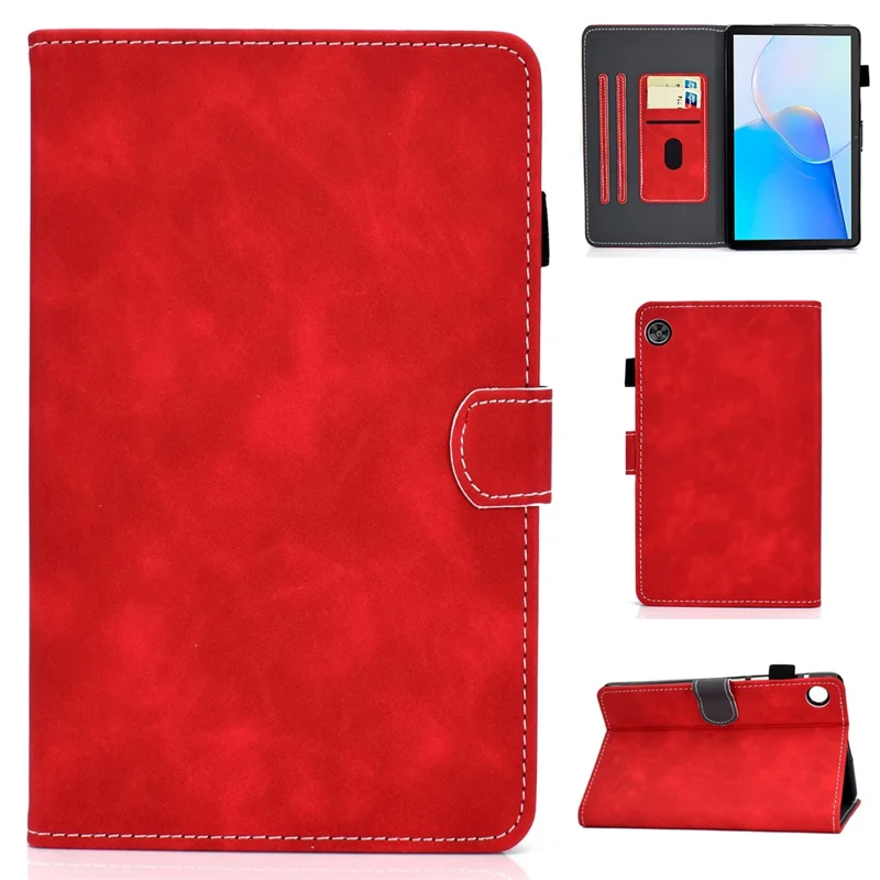 Para Huawei MatePad SE 10.4 polegadas Capa à prova de choque Textura em couro de vaca PU Capa de tablet com suporte para cartão - Vermelho