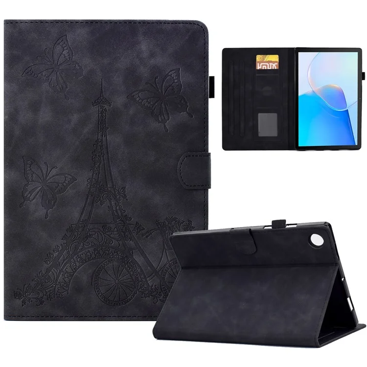 Para o Huawei MatePad SE de 10,4 polegadas Protetor Caso Torre de Ferro Impresso Capa de Couro PU Flip Stand com Suporte para Cartão - Preto