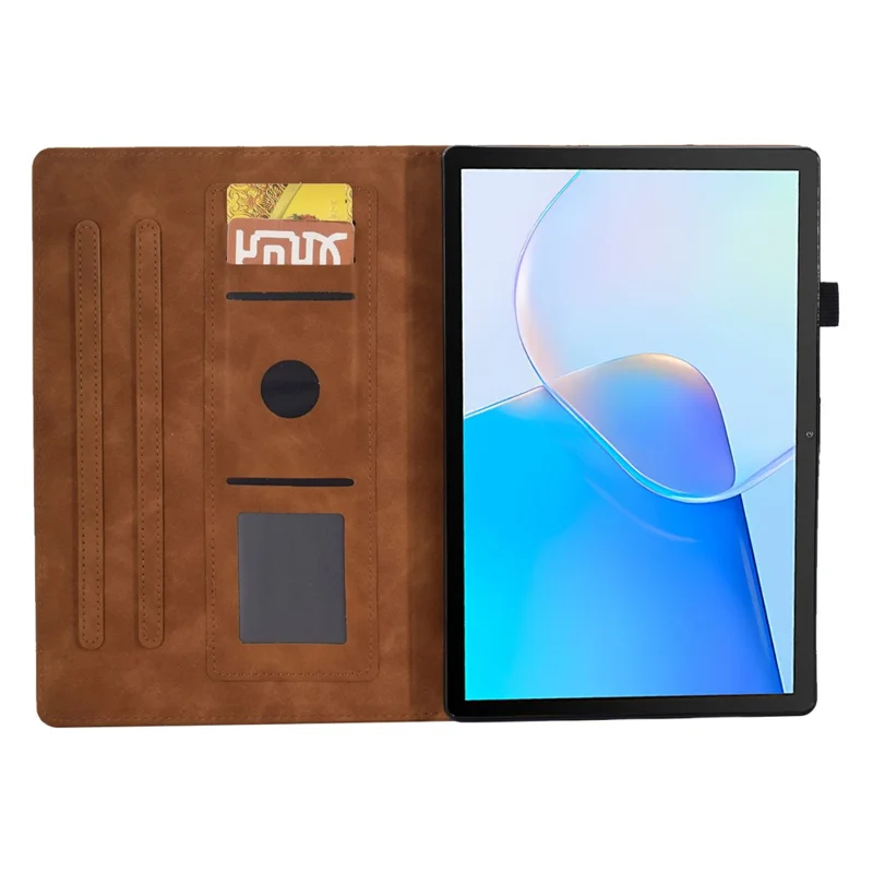 For Huawei MatePad SE 10.4-inch Protective Case Iron Tower Imprinted PU Leather Flip Stand Cover with Card Holder - Brown