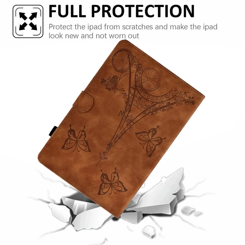For Huawei MatePad SE 10.4-inch Protective Case Iron Tower Imprinted PU Leather Flip Stand Cover with Card Holder - Brown