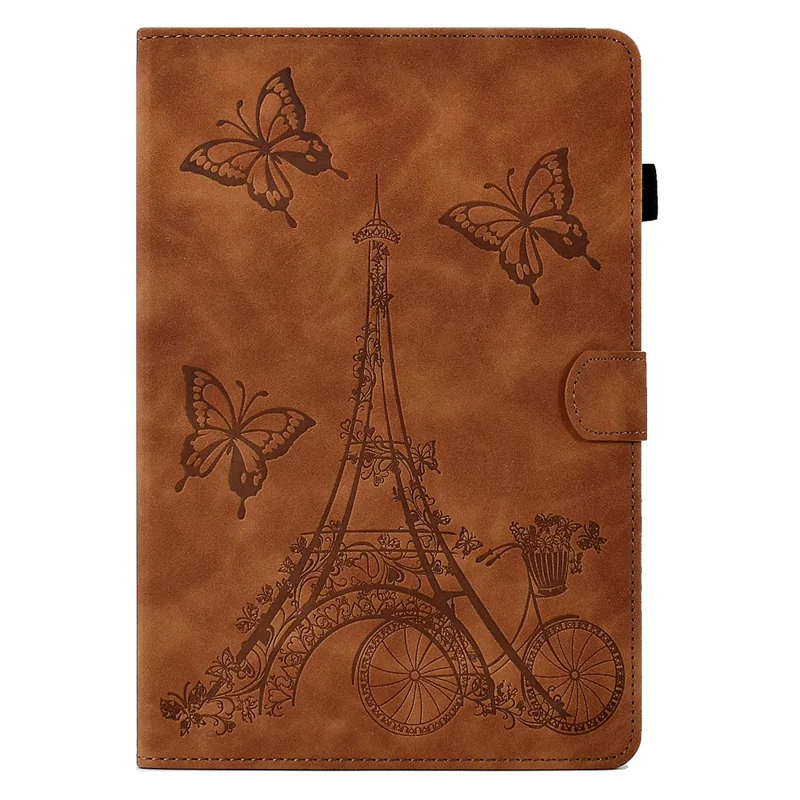 For Huawei MatePad SE 10.4-inch Protective Case Iron Tower Imprinted PU Leather Flip Stand Cover with Card Holder - Brown
