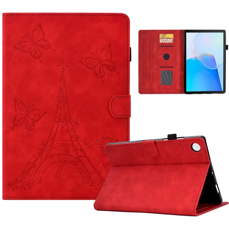 For Huawei MatePad SE 10.4-inch Protective Case Iron Tower Imprinted PU Leather Flip Stand Cover with Card Holder - Red
