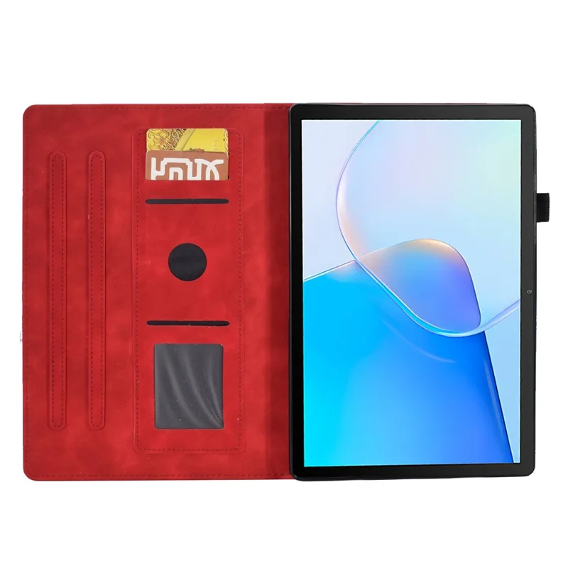 For Huawei MatePad SE 10.4-inch Protective Case Iron Tower Imprinted PU Leather Flip Stand Cover with Card Holder - Red