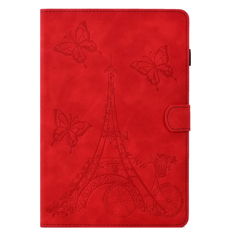 For Huawei MatePad SE 10.4-inch Protective Case Iron Tower Imprinted PU Leather Flip Stand Cover with Card Holder - Red