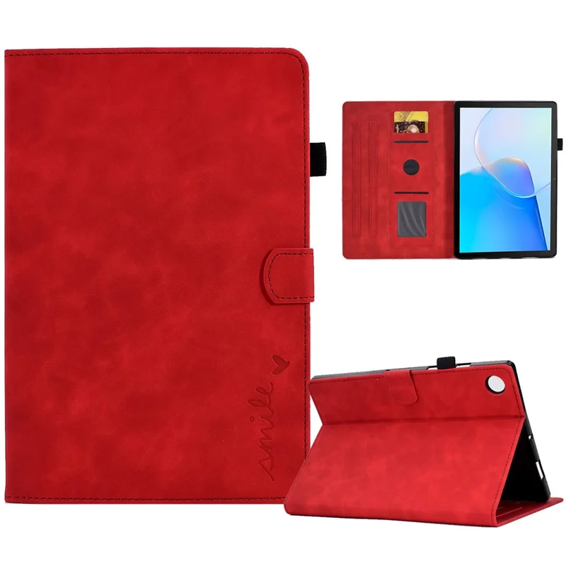 For Huawei MatePad SE 10.4-inch Love Heart Imprinted PU Leather Flip Cover Card Holder Protective Case - Red