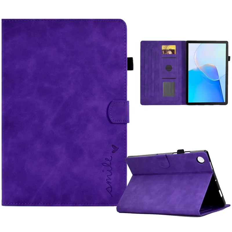 Para Huawei MatePad SE 10.4 polegadas Amor Heart Imprinted PU Leather Flip Cover Card Holder Protective Case - Roxo