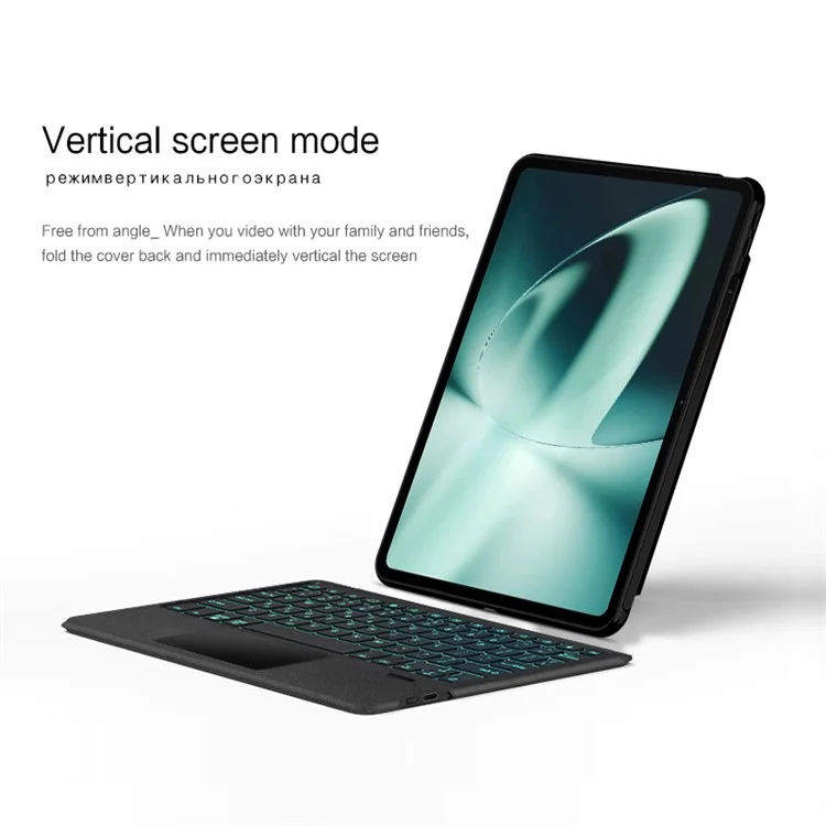 Custodia in pelle per OnePlus Pad + Tastiera Bluetooth con Trackpad retroilluminato - Nero