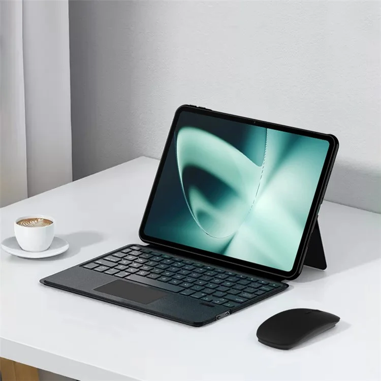 Custodia in pelle per OnePlus Pad + Tastiera Bluetooth con Trackpad retroilluminato - Nero