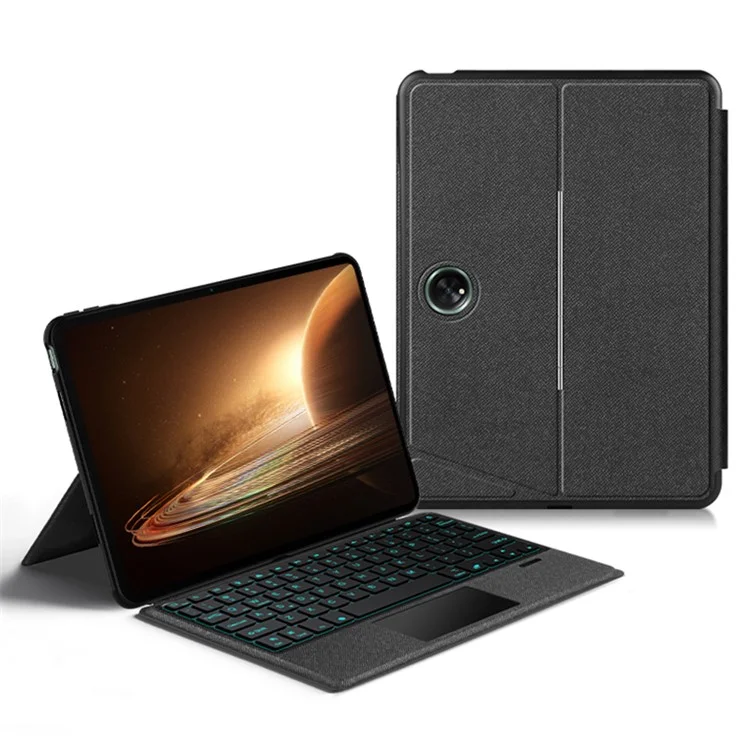 For Oppo Pad 2 Leather Case + Bluetooth-compatible Keyboard with Backlight Trackpad - Black