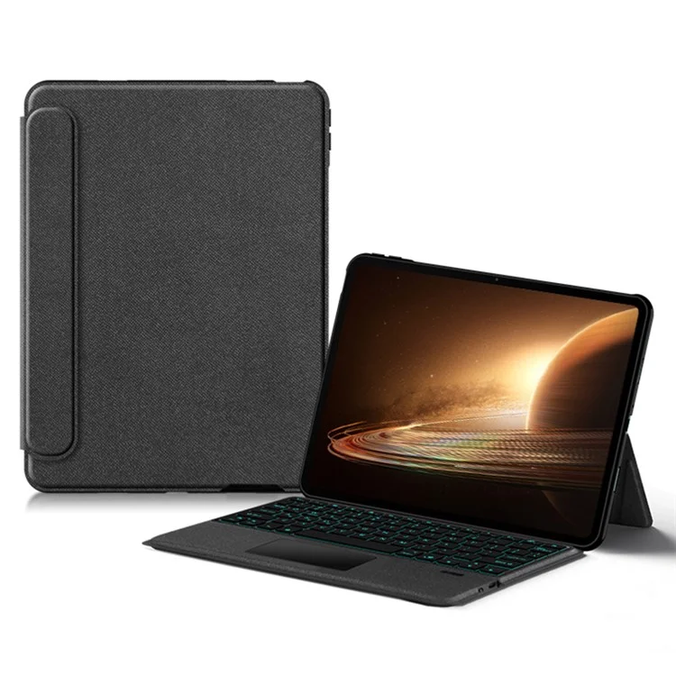 For Oppo Pad 2 Leather Case + Bluetooth-compatible Keyboard with Backlight Trackpad - Black