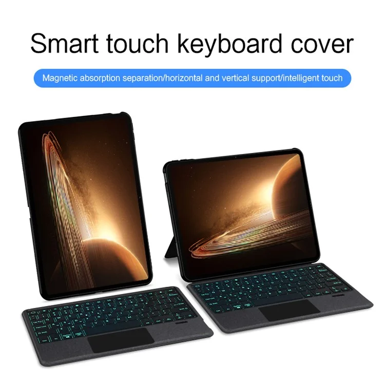 For Oppo Pad 2 Leather Case + Bluetooth-compatible Keyboard with Backlight Trackpad - Black