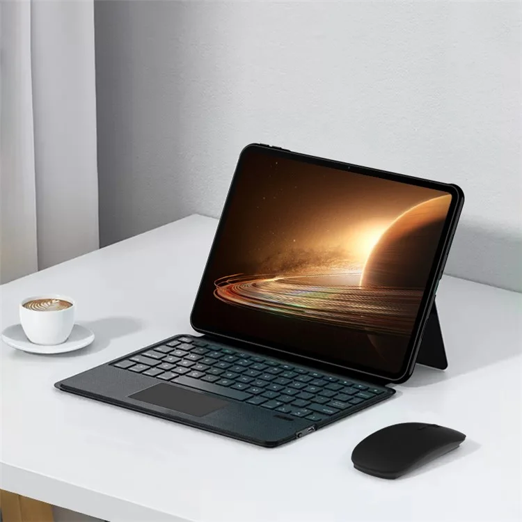 For Oppo Pad 2 Leather Case + Bluetooth-compatible Keyboard with Backlight Trackpad - Black