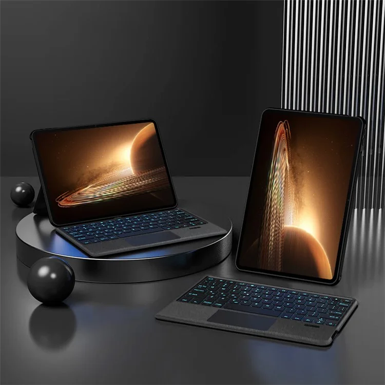 For Oppo Pad 2 Leather Case + Bluetooth-compatible Keyboard with Backlight Trackpad - Black
