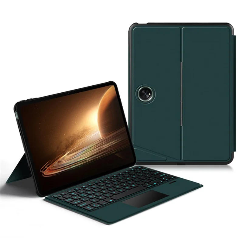 Voor Oppo Pad 2 Leren Hoes + Bluetooth-compatibele Toetsenbord met Verlicht Trackpad - Groen