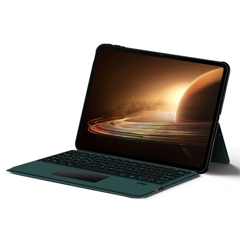 Voor Oppo Pad 2 Leren Hoes + Bluetooth-compatibele Toetsenbord met Verlicht Trackpad - Groen