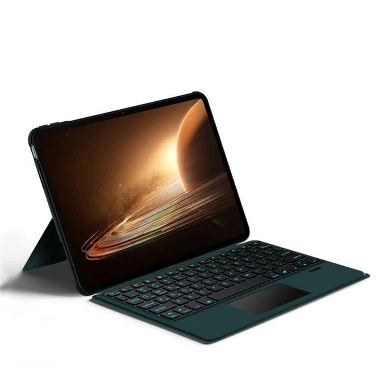 Voor Oppo Pad 2 Leren Hoes + Bluetooth-compatibele Toetsenbord met Verlicht Trackpad - Groen