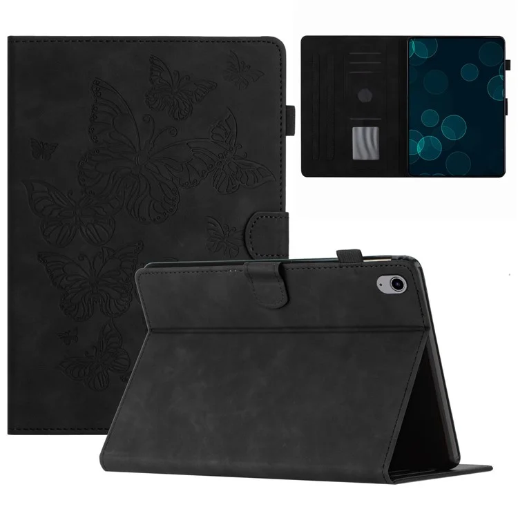 Para Lenovo Tab P11 J606F Funda de Tableta de Cuero Estampado con Soporte y Tarjetero - Negro