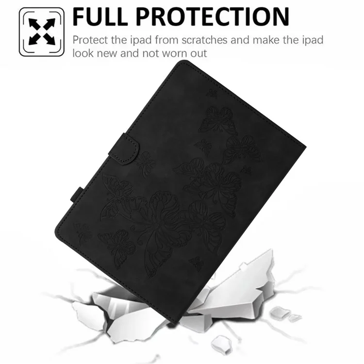 Para Lenovo Tab P11 J606F Funda de Tableta de Cuero Estampado con Soporte y Tarjetero - Negro