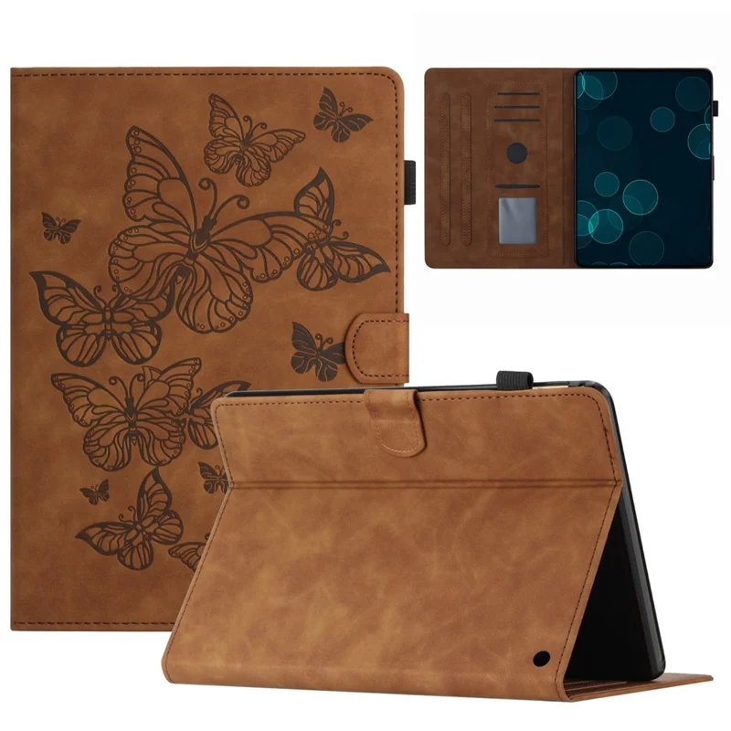 Imprinted Pattern Flip Cover for Amazon Fire HD 8 Plus (2022) / Fire HD 8 (2022) PU Leather Card Slot Tablet Case - Brown