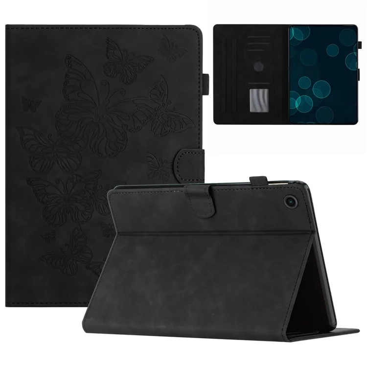 Pour Samsung Galaxy Tab A8 10.5 (2021) X205 X200 / (2022) Taie d'oreiller en cuir imprimé Butterfly Étui pour tablette Support pour cartes Couvercle - Noir