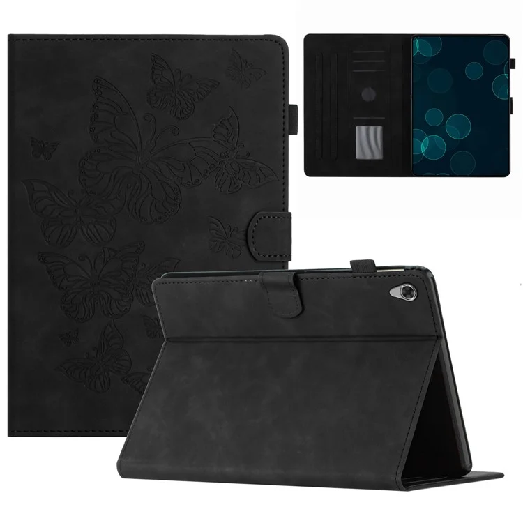 Für Lenovo Tab M10 HD Gen 2 X306X Kartenhalter Tablet-Hülle Geprägtes Leder-Ständer Tablet-Abdeckung - Schwarz