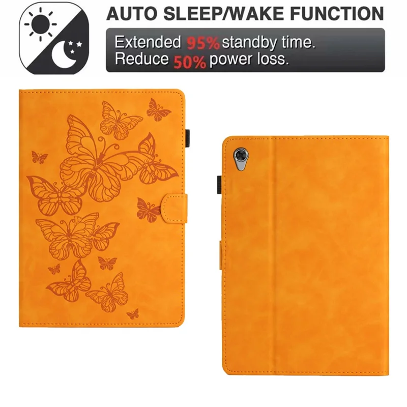 For Lenovo Tab M10 HD Gen 2 X306X Card Holder Tablet Case Imprinted Leather Stand Tablet Cover - Yellow